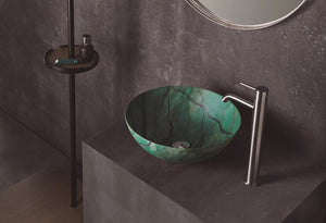 Green marble hand painted bathroom vessel sink. Bathco