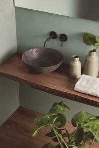 Matte black bathroom vessel sink. Hand Painted. Matte black steel Bathco