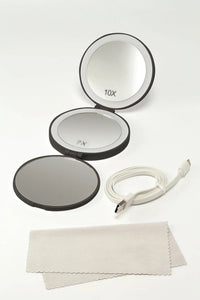Foldable handheld makeup 10X LED mirror Black LED pocket mirror Secret Bath