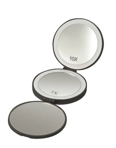 Foldable handheld makeup 10X LED mirror Black LED pocket mirror Secret Bath