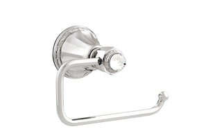 Luxury toilet paper holder without lid with clear Swarovski crystal inlaid. Roll toilet paper holder made of brass, polished chrome. High end bath accessory traditional style