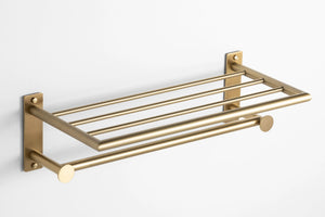 Leo brushed gold towel shelf with hooks. Hotel style towel rack MT
