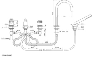 Soho tub faucet set with hand shower trim. Five holes. Top mounted bathtub faucet. Secret Bath