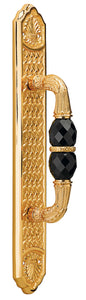 Traditional Luxury Door Handle on plate with black Swarovski crystal. Polished gold.