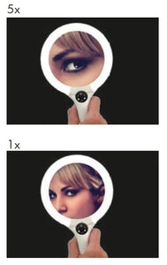 Table and handheld makeup LED mirror. 5X Magnification makeup mirror Secret Bath