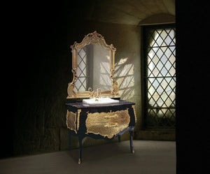 Palace black and gold bathroom vanity. Swarovski crystals inlaid. Vintage bathroom vanity. Classic style vanities. Taberner