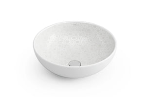 Lunar decorated bathroom vessel sink. Natural white porcelain. Matte finished Bathco