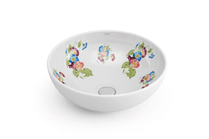 Marsella decorated bathroom vessel sink. Decorated white porcelain. Bathco