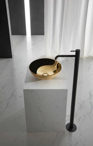 Brest gold bathroom vessel sink. Textured porcelain.
