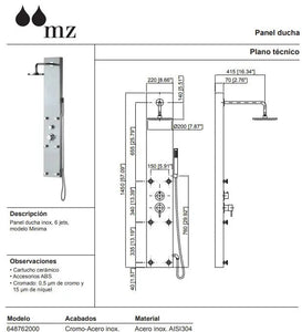 Minima stainless steel thermostatic shower column with 6 hydro jets MZ