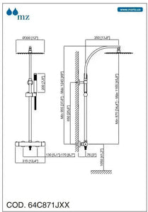 Minima matte black thermostatic shower column. Modern design MZ