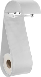 Iris Chrome White Toilet Paper Holder with Spare, White Leather. Bath tissue holder MT