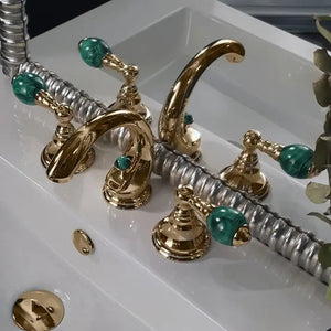 Atlantica Precious two handles widespread bathroom sink faucet with Malachite stone. Secret Bath