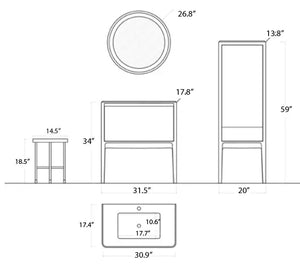 Dijon Contemporary Free standing 32" Natural Ash bathroom vanity. Solid ash. Secret Bath
