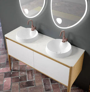 Dijon Contemporary Free standing 55" White-Natural Ash bathroom vanity. Solid ash. Secret Bath