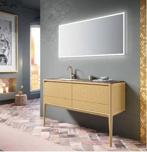 Dijon Contemporary Free standing 55" Natural Ash single sink bathroom vanity. Solid ash. Secret Bath
