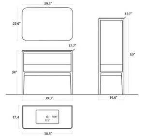 Dijon Contemporary Free standing 40" White Ash bathroom vanity. Solid ash. Secret Bath