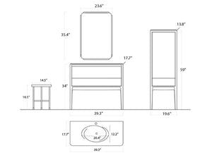 Dijon Contemporary Free standing 40" Serena Ash bathroom vanity. Solid ash. Secret Bath
