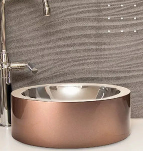 Korb Akira  14" round stainless steel vessel sink. - Modern vessel sink secretbathstore