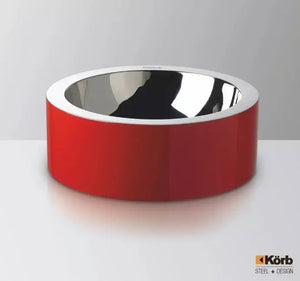 Korb Akira  14" round stainless steel vessel sink. Red bathroom sink