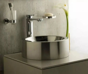 Korb Akira  14" round stainless steel vessel sink, Steel bathroom sink