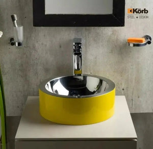 Korb Akira  14" round stainless steel vessel sink. -Yelow bathroom sink. secretbathstore
