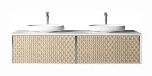 Auriga double sink wall mounted bathroom vanity 79". Cream Leather Upholstery