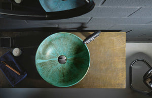 Blue Aqua oxide hand painted bathroom vessel sink.