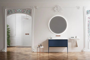 Dijon Contemporary Free standing 48" Navy Blue bathroom vanity. Solid ash. Secret Bath
