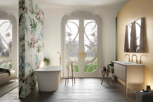 Dijon Contemporary Free standing 55" Vatkrom Ash double sink bathroom vanity. Solid ash. Secret Bath