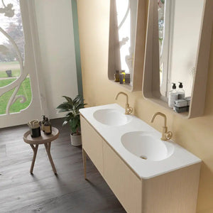 Dijon Contemporary Free standing 55" Vatkrom Ash double sink bathroom vanity. Solid ash. Secret Bath