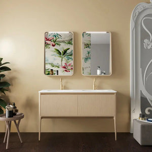 Dijon Contemporary Free standing 55" Vatkrom Ash double sink bathroom vanity. Solid ash. Secret Bath