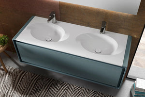 Poeme Contemporary Floating double sink bathroom vanity set 49". Vite lead finished Secret Bath