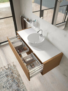 Poeme Contemporary Floating 49" bathroom vanity set. Summit white oak. Secret Bath
