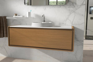 Poeme Contemporary Floating 49" bathroom vanity set. Summit white oak. Secret Bath