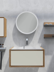 Poeme Contemporary Floating 32" bathroom vanity set. Natural summit oak. Secret Bath