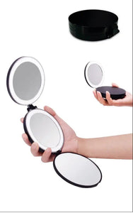 Foldable handheld makeup 10X LED mirror Black LED pocket mirror Secret Bath