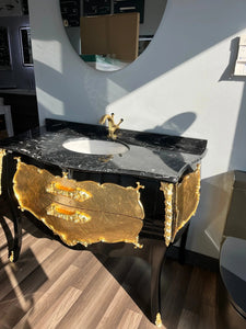 Palace black and gold bathroom vanity. Swarovski crystals inlaid. Vintage bathroom vanity. Classic style vanities. Taberner