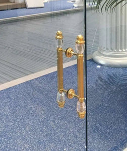 Seine Door pull handle on rosettes 18.3" with Swarovski crystals. Classica collection. Brass door pulls. Luxury pull handles.