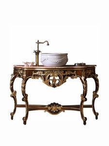 Isabel Baroque Bathroom console 51". Hazelnut and gold leaf finished. Coleccion Alexandra