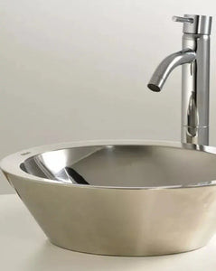 Korb Lang Metro 16" round stainless steel Bathroom vessel sink. Korb