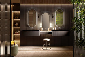 Loria 88" Master bathroom vanity with makeup. Solid Oak bathroom vanity. European bathroom cabinet. Secret Bath