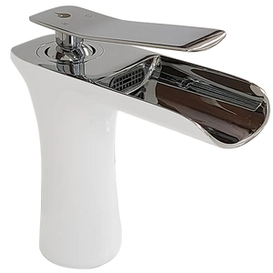 Mia single hole waterfall bathroom sink faucet. Chrome-white Bathco