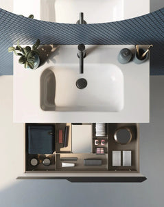 Milan 32 inches modern wall mounted bathroom Vanity 2 Drawers with ceramic sink console. European brand Roca Group