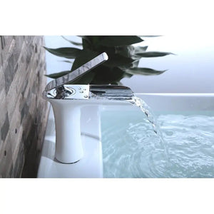 Mia single hole waterfall bathroom sink faucet. Chrome-white Bathco