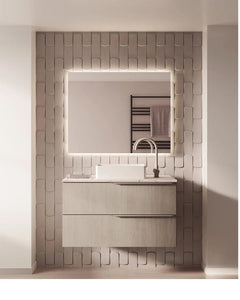 Milan 40 inches modern wall mounted bathroom Vanity 2 Drawers with matte white sink console Roca Group