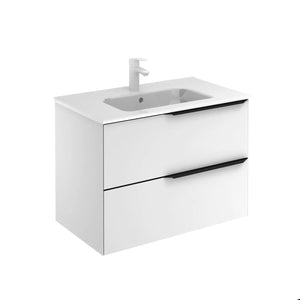 Milan 32 inches modern wall mounted bathroom Vanity 2 Drawers with ceramic sink console. European brand Roca Group