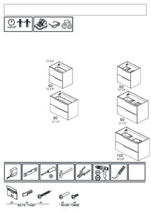 Milan 64 inches double sink bathroom vanity with sink , 4 Drawers, 2 open modules. Modern vanities. Roca Group