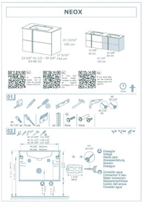 Neox 48 inches modern wall double bathroom Vanity, 4 drawers with ceramic sink console Roca Group