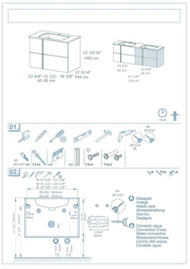 Neox 80 inches modern floating double bathroom Vanity with sink console. Contemporary wall mounted bathroom vanity 80inches. Roca Group